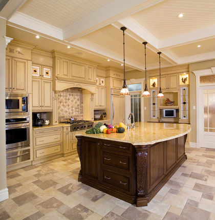 Beige kitchen with a large island